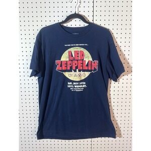 Led‎ Zeppelin 1971 Wembley Concert Graphic T-Shirt Navy Blue Mens Large